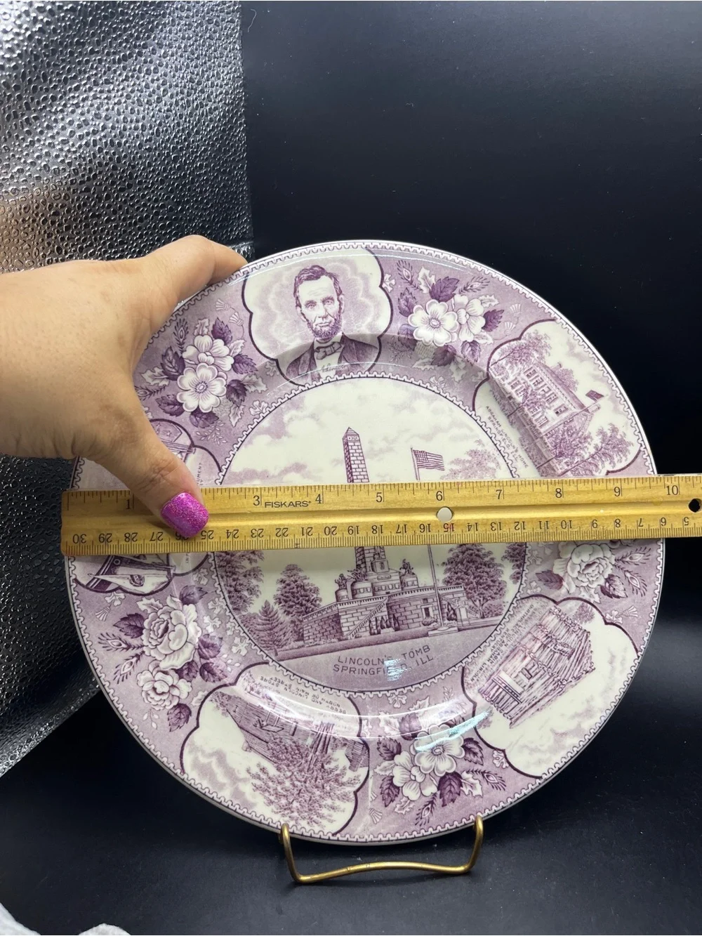 Vintage Staffordshire Lincoln's Tomb Transferware Souvenir Plate Mulberry